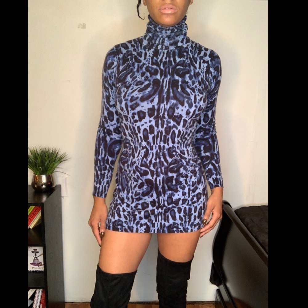 Mini Blue Cheetah Dress (Long Sleeves)
